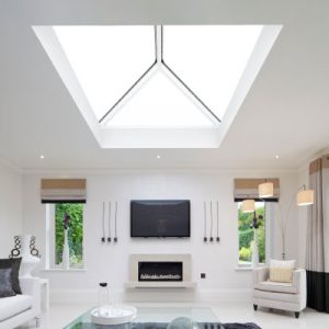 A white living room with Sheerline S1 Roof Lanterns.