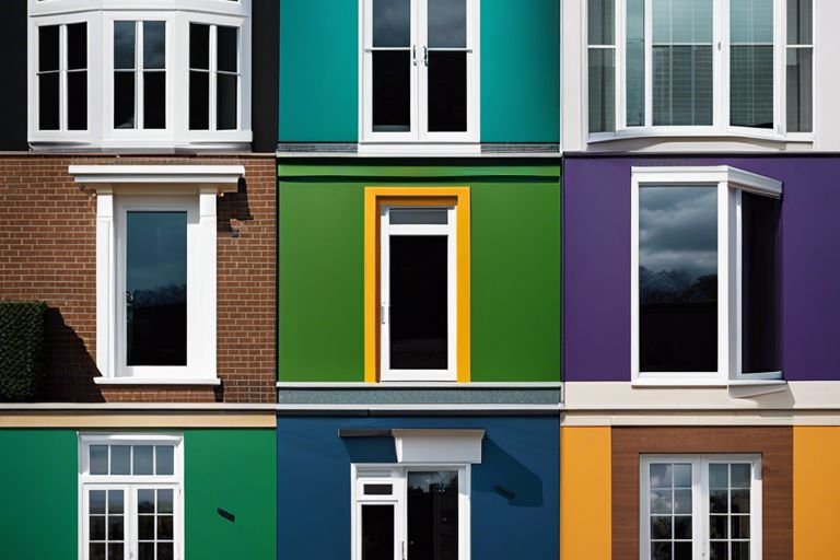 A row of colorful windows on a building.