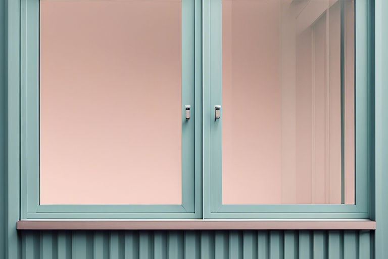 A blue window with a pink frame.