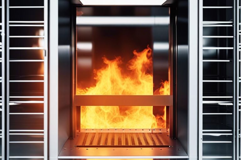 A fire in a stainless steel oven.