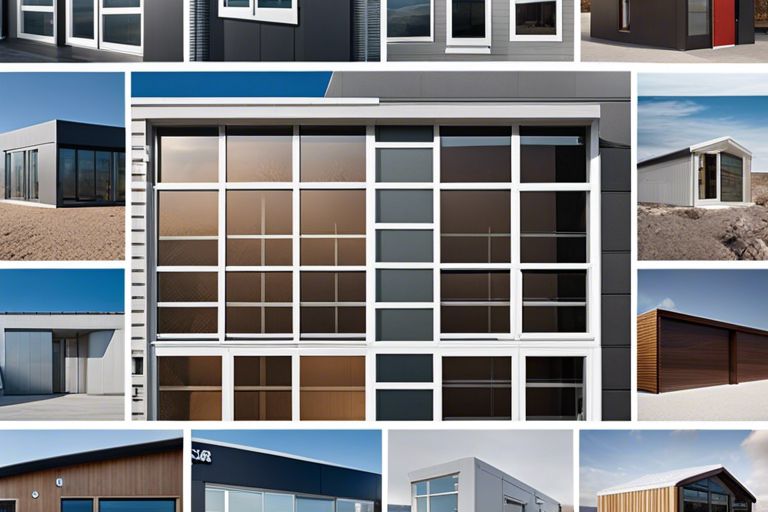 A collage of pictures of different types of modern buildings.