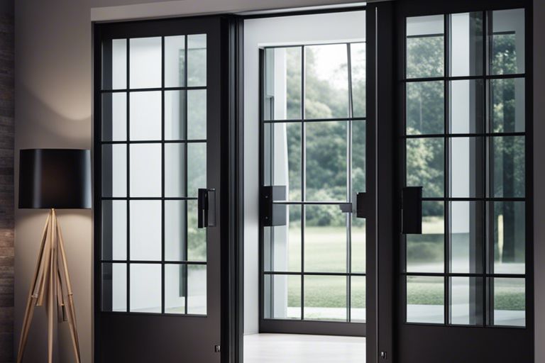 French doors with glass panels in a living room.