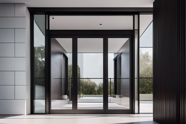 A modern front door with a glass panel.
