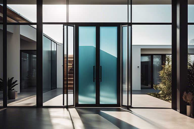 A glass door leading into a modern home.