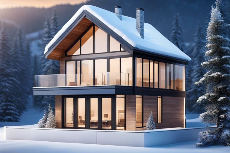 A 3d rendering of a modern house in the snow.